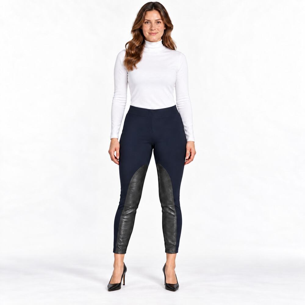 J Crew Navy Blue Leather Inserts Jodphur Riding Pants Womens Size 8 Equestrian